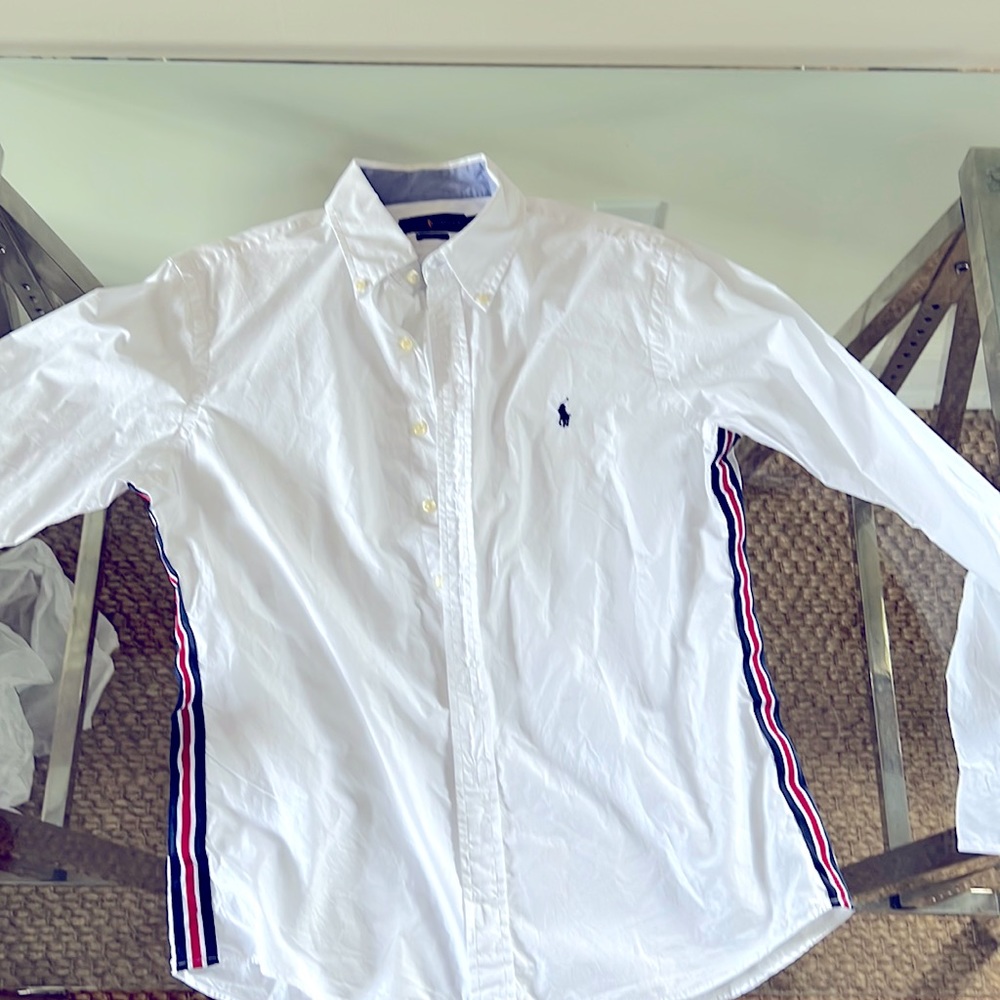 Polo by Ralph Lauren slim fit stylish shirt with red white and blue stripes.